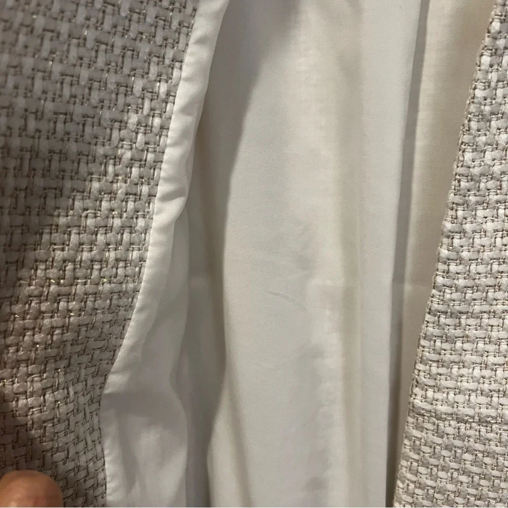 Chico’s Textured Embellished Trim Cream and Gold Open Front jacket size large - Picture 5 of 11